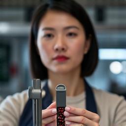 Sarah Chen, Product Curator, meticulously inspecting a new grill thermometer.