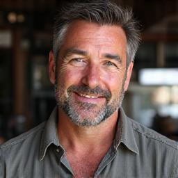 Portrait of Mike Chambers, a rugged outdoorsman and avid griller