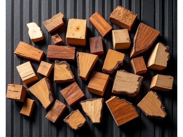 Assortment of different wood chunks for smoking, including oak, hickory, and pecan