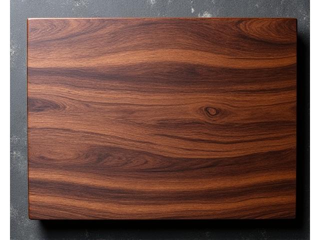 Thick walnut butcher block cutting board with rich dark grain, viewed from above.