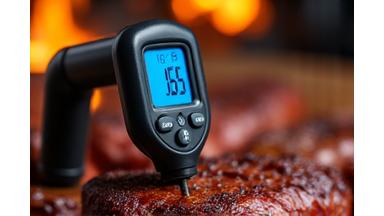 Digital meat thermometer displaying temperature