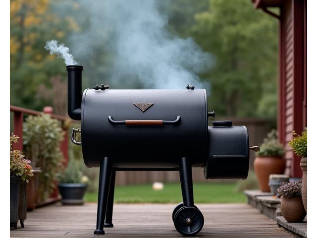 Traditional charcoal smoker with smoke rising