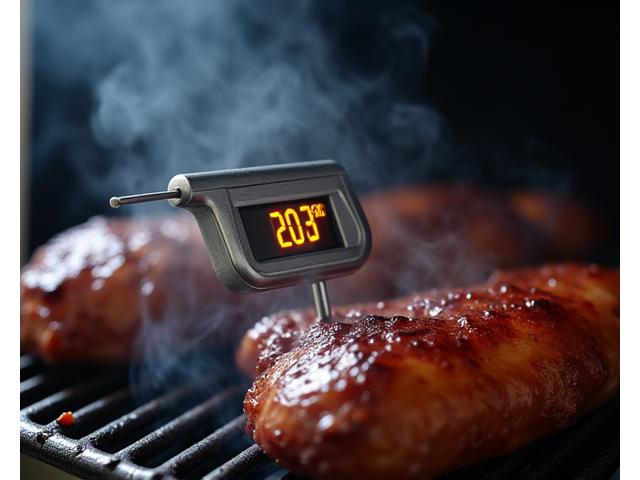 Smoker thermometer showing ideal temperature range