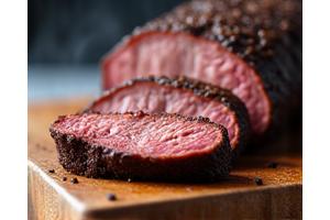 Smoked brisket with a coffee-based rub